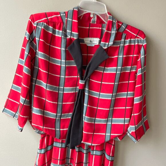VTG 80s Red Plaid Jonathan Martin Dress | Anime School Girl Costume M - Picture 7 of 8